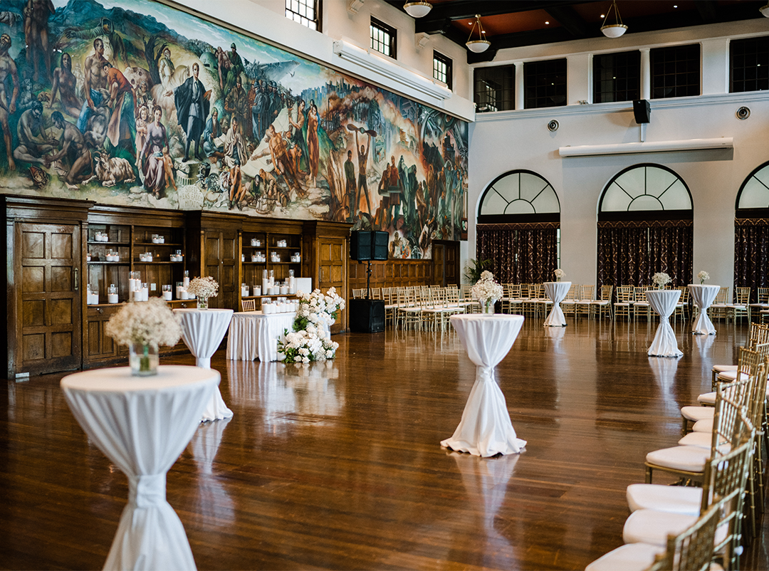 Beautiful wedding reception set up in the Refectory at the University of Sydney