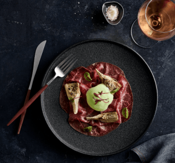 Wagyu Bresaola grilled artichoke yuzu cucumber air 