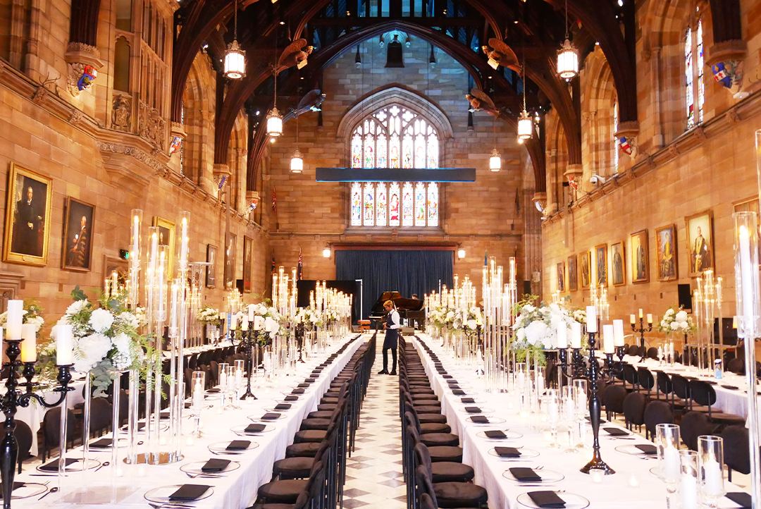 HostCo team setting up SIXDO’s dinner event at the University of Sydney Great Hall